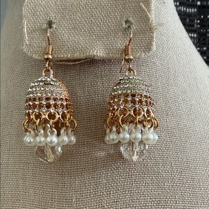 Elegant Gold and Pearl Drop Earrings - Jhumka